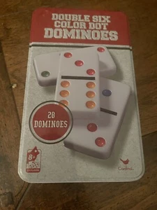 Doppel sechs Farbpunkt Dominos 28 Dominos in Metallbox - Bild 1 von 3