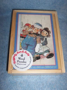 Vintage Raggedy Ann & Andy Wood Puzzles (4), Wooden storage box - Picture 1 of 4