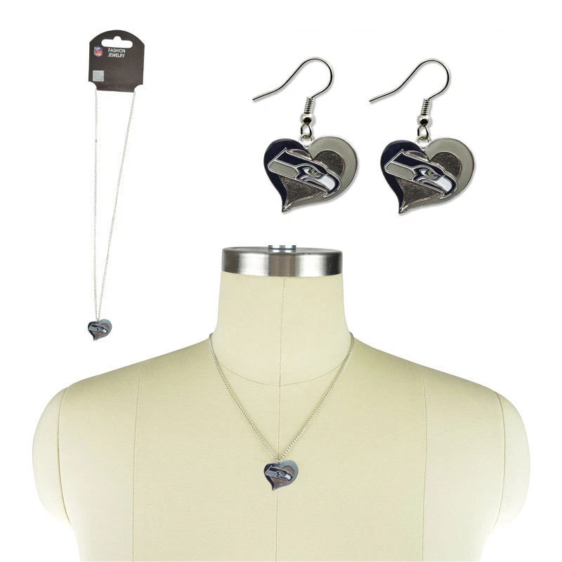 NWT Aminco NFL Seattle Seahawks Swirl Heart Necklace and Earring Set - Image 1 of 1