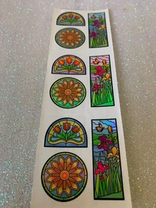 1 SHEET (3 Sqs) RARE SANDYLION CHRISTMAS SHIMMER STAINED GLASS FLOWERS STICKERS - Picture 1 of 4