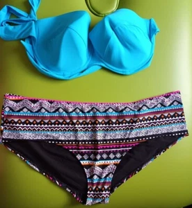 Conjunto de bikini M&S/Matalan mezcla turquesa U/W acolchado superior e inferior estampado 38D/20 - Imagen 1 de 6