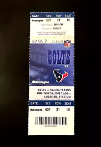 Talón de boleto de los Indianapolis Colts v Houston Texas 2008 - ¡Como nuevo! - Imagen 1 de 1