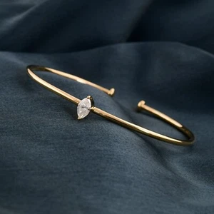 0.34 Ct Lab Grown CVD Diamond Solitaire Cuff Bangle 18k Yellow Gold Bracelet - Picture 1 of 8