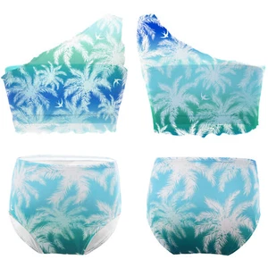Girls Tropical Print Beachwear Swimsuit Soft Swim Three Pieces Quick Dry Cool - Picture 1 of 43