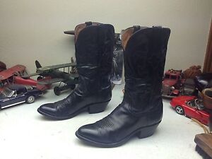 1991 DISTRESSED LUCCHESE BLACK EURO-GOAT LEATHER TRAIL BOSS RANCH WORK BOOTS 8 D