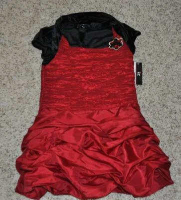 Girls Dress Iz Byer Red Black Ruched Gathered Party Holiday $62-sz 10 - Image 1 of 4
