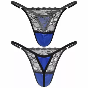 Herren Sissy G-String Panties Satin Blume Spitzen Transparent Tanga Thong Slip - Bild 1 von 43