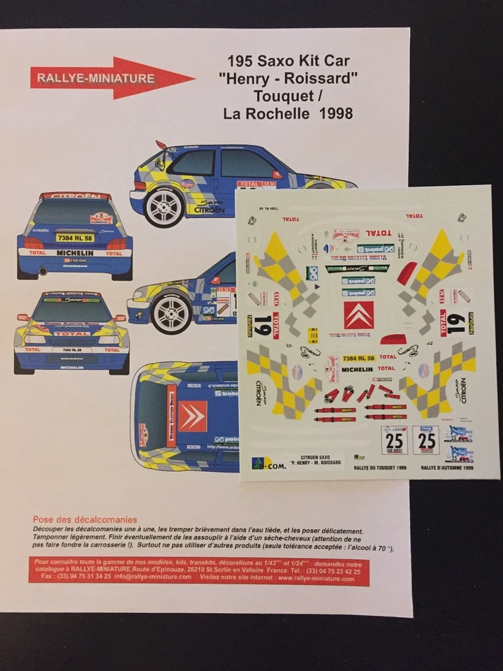 DECALS 1/43 CITROEN SAXO HENRY RALLYE AUTOMNE LA ROCHELLE 1998 RALLY - Photo 1/1