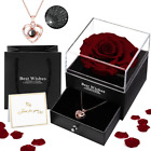 Preserved Real Rose in Box with I Love You Necklace Handmade Eternal Flower for