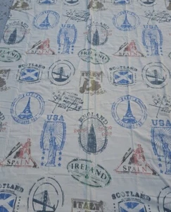 Duvet Cover Stamped Postage 70" X 85" Khaki & Multi-Colored Twin Linen NWOT - Picture 1 of 15