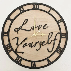 black personalised laser cut wood wooden wall clock door name word number letter - Picture 1 of 12
