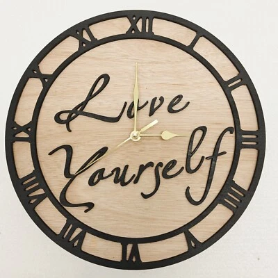 black personalised laser cut wood wooden wall clock door name word number letter - Image 1 of 4