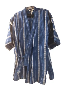 Vitg Okinawa Traditional Men's Dressing Blue White Cotton Kimono & shorts size L - Picture 1 of 9