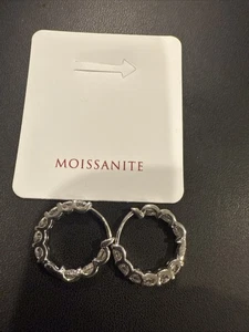 Moissanite Hoop Earrings 925 Sterling Silver Clear - Picture 1 of 4