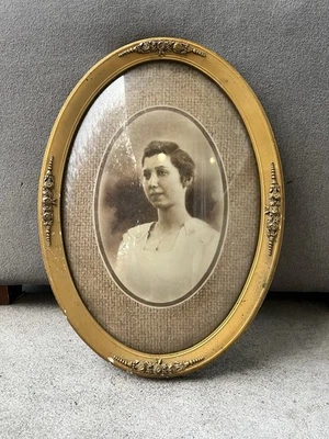 Marco de cuadro ovalado de madera antiguo convexo abovedado vidrio redondo victoriano Foto 1 de 4