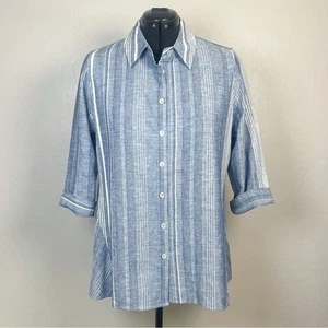 Camisa para mujer SOFT AROUND talla L azul livienne lino algodón botones frontal - Imagen 1 de 10
