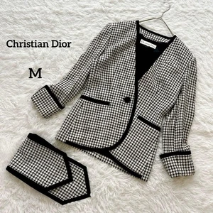 CHRISTIAN DIOR Kragenlose Jacke Hahnentritt Retro Schulterpolster M F/S aus Japan - Bild 1 von 16