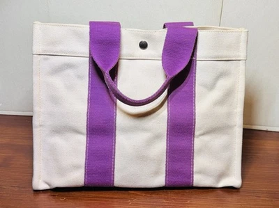 Auténtico Bolso de Mano HERMES Bora Bora Lona Blanco Púrpura Asas Excelente Estado Foto 1 de 4