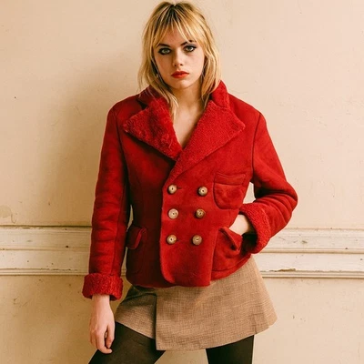 Chaqueta de Colección Vivienne Westwood Chico Para Mujer Mediana Roja Gamuza Oveja Militar Foto 1 de 4