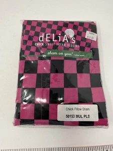 Vtg Delia’s 00s Alt Grunge Y2k Checkerboard 2 Shams Pink Black 100% Cotton NIB - Picture 1 of 4