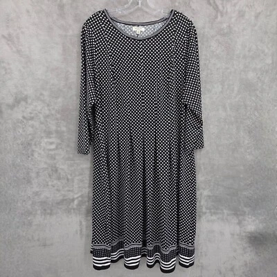 Max Studio Swing Dress 1X Black White Polka Dots Stripes Stretch Casual Classic - Image 1 of 4