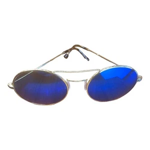 Illesteva Delon Sonnenbrille goldfarben rund blau verspiegelt verspiegelt Metallgestell Italien - Bild 1 von 13