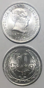 Uruguay 50 Centesimos 1965 Artigas 24mm Alum Coin UNC KM45 - Picture 1 of 1
