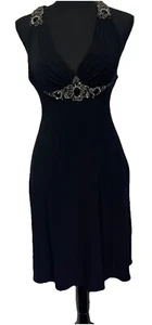 Italian Impero Couture Black Embroidered Backless Elegant Halter Evening Dress - Picture 1 of 18