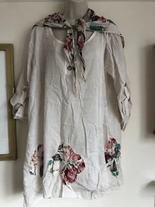 Cream Thin Cotton Tunic Top With Flower Detail One size (large) - Picture 1 of 4
