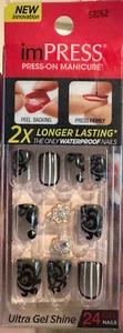ImpPRESS Press Nails uñas efecto encaje negro con acento joya gema al azar - Imagen 1 de 1