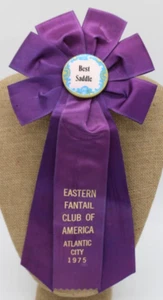Vtg BEST SADDLE Rosette Ribbon Eastern Fantail Club AC 1975 Purple, 3 Ribbon - Picture 1 of 10