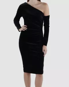 Donna Karan Women's Black Velvet One Shoulder Cocktail Dress Size 6 - Picture 1 of 3