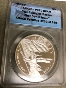 :2012-P S$ Star Spangled Banner Commemorative Dollar ANACS PF70DCAM FDOI Top Pop - Picture 1 of 2