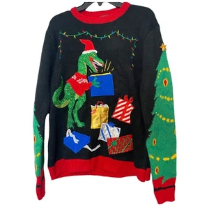 Suéter de Navidad feo regalo dinosaurio negro 33 grados para hombre talla pequeña - Imagen 1 de 4