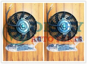 Universal Two 9 inch 12V volt Electric Cooling Fan Thermo Fan + Mounting kits - Picture 1 of 8