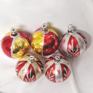 Lot 5 vintage mercury glass Christmas ornaments Gold RED Silver Handpainted VTG  - Picture 1 of 12