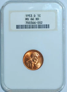 1953 D NGC MS66RD Red Lincoln Wheat Cent - Picture 1 of 2