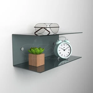 Comodino sospeso cm 50x20 mensola doppia in plexiglass modello a C - Foto 1 di 21