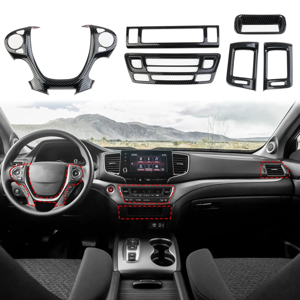 Carbon Fiber Style Central control 6-piece set Cover Trim for Honda Ridgeline - Image 1 of 4