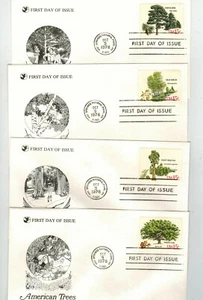 USA SETENANT SET OF 4 SINGLES FDCs AMERICAN TREES Sequoia White Pine Oak Birch - Picture 1 of 1