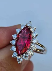 925 Sterling Silver Plated Large Red Marquise Ring size N - Picture 1 of 4