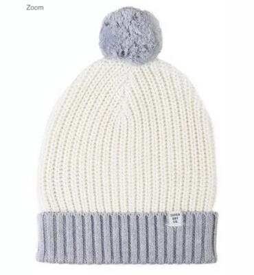 Новый Superdry Pom pom Beanie Colorblock кремовый серый шляпа женщин 100% хлопок - Изображение 1 из 4