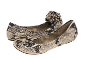 Juicy Couture Black and Cream Snakeprint Rush Leather Ballet Flats Size 8 - Picture 1 of 10