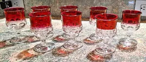 8 Vintage Indiana Kings Crown Rubin Cranberry geblitzt Daumenabdruck 4 0z Gläser - Bild 1 von 3