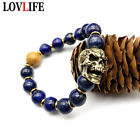 Lapis Lazuli Women Vintage Brass Bracelet Skull Head Hand Chain Stone Bracelets