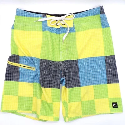 Rusty Board Shorts Swim Trunks Mens 32 Yellow Green Blue Swimwear Cruise Pool - Image 1 of 4