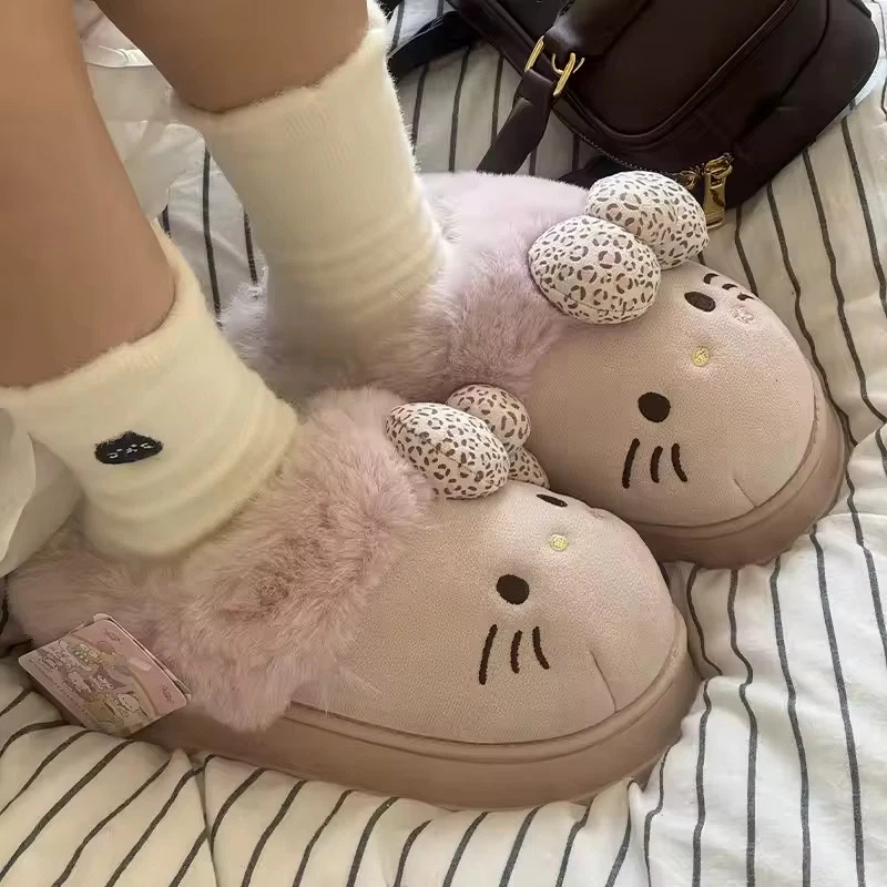 Zapatillas Hello Kitty Otoño Invierno Para Mujer Felpa Kawaii Sanrio Hogar Cálido Algodón Foto 1 de 4