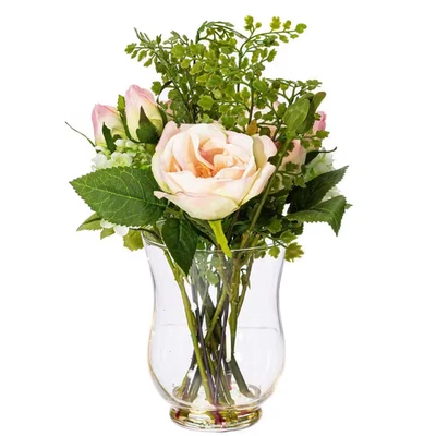 11 pulgadas Arreglo floral rosa artificial en florero de vidrio Foto 1 de 4