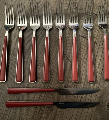 Cubiertos Fiesta Merengue Escarlata Inoxidable Coloridos Homer Laughlin 10 Piezas Foto 1 de 4