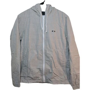 Oakley Lightweight Hooded Windbreaker Jacket Stone Grey Drawcord Hood Men’s Med - Picture 1 of 8